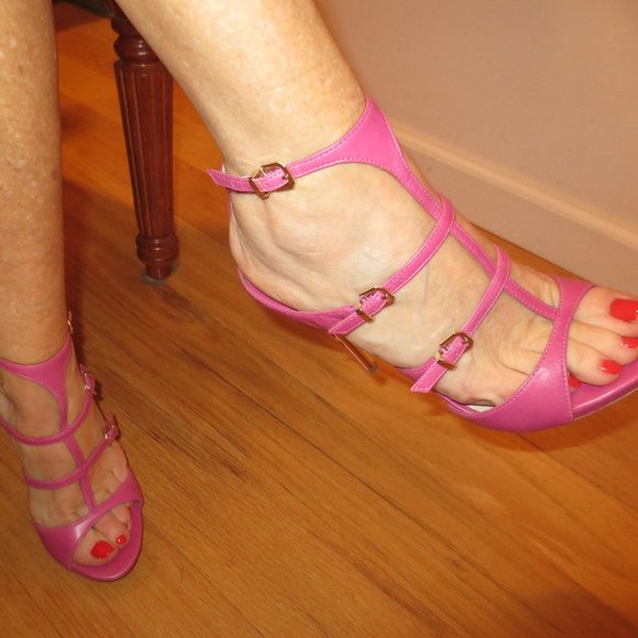 LAST CHANCE MARCIANO Pink T Strap High Heel Sandals - Picture 6 of 9